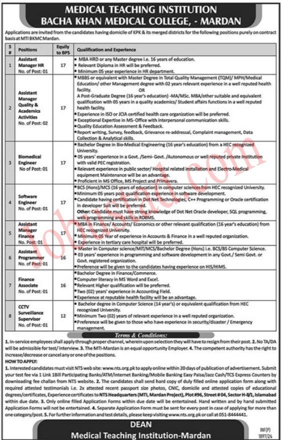 Latest Jobs Bacha Khan Medical College In Mardan August 2024