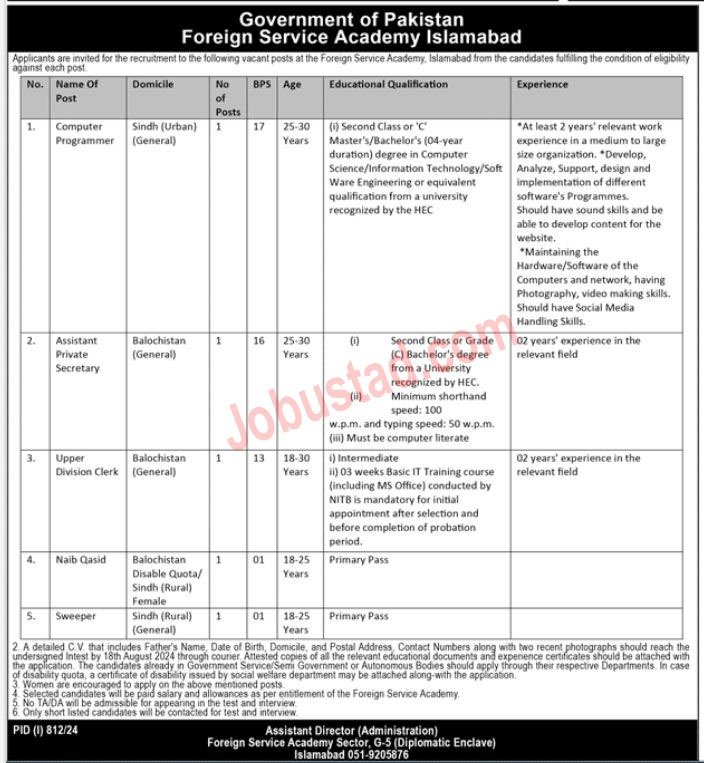  Foreign Service Academy In Islamabad August 2024 