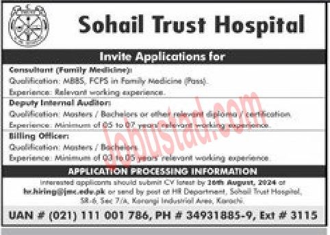 New Govt Jobs Sohail Trust Hospital In Karachi August 2024 