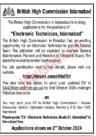 New Govt Jobs British High Commission In Islamabad 2024