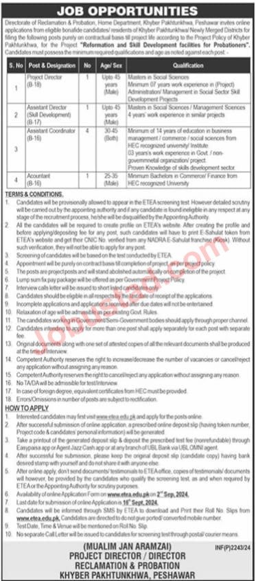 Latest Jobs Home Department KPK In Peshawar September 2024  