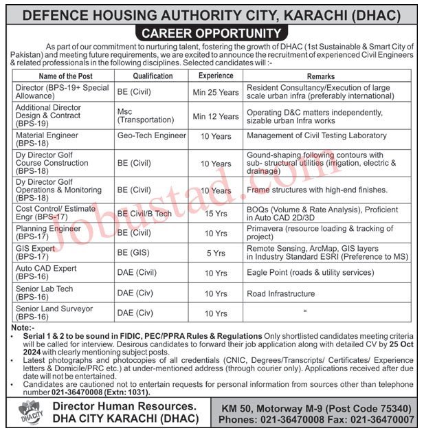 DHA New Jobs Defence Housing Authority In Karachi 2024