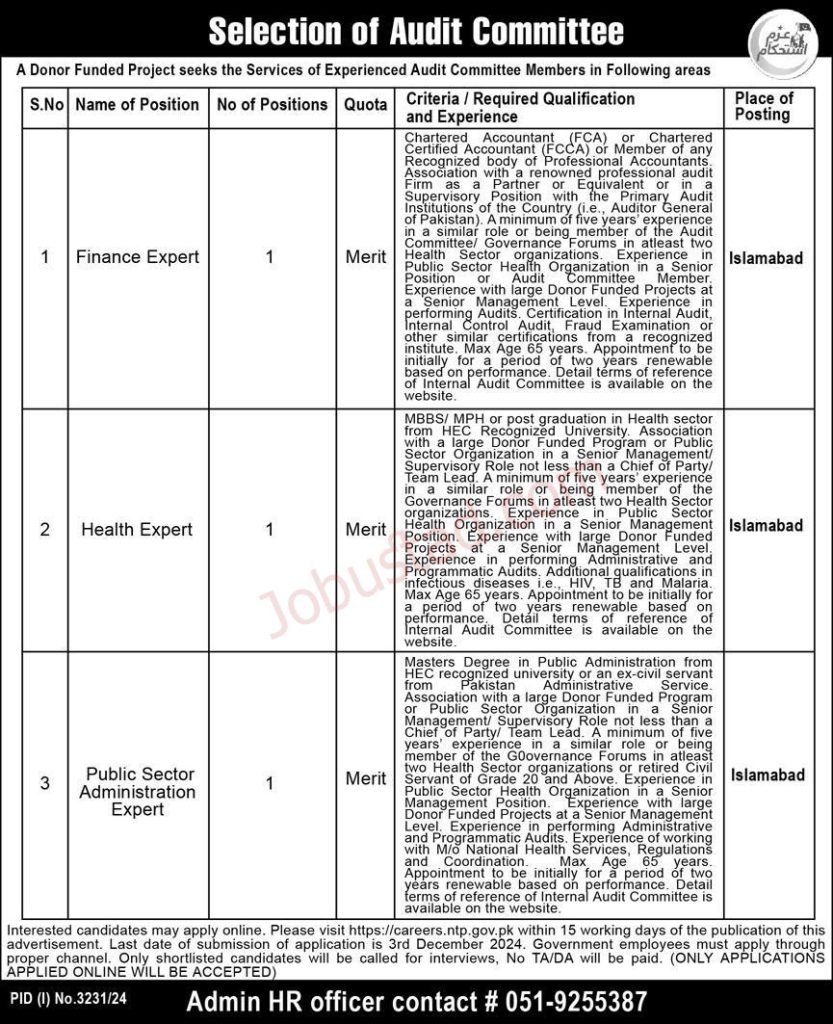 NTP New Jobs Control Program In Islamabad November 2024