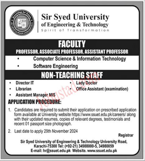 New Govt Jobs Sir Syed University In Karachi November 2024