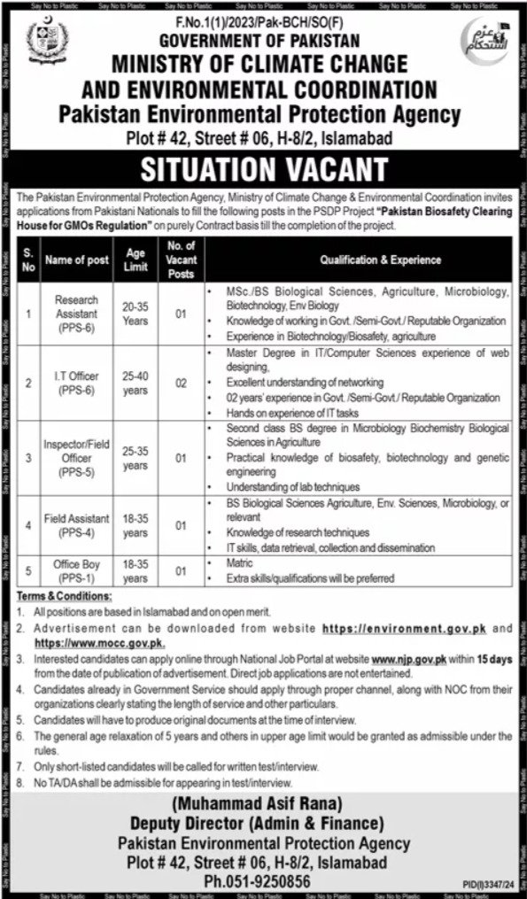 PEPA New Jobs Ministry of Climate Change November 2024