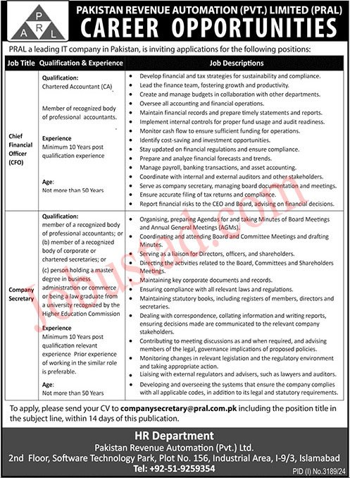 Latest Jobs Pakistan Revenue Automation Limited November 2024 