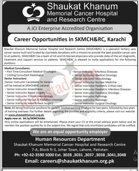 New Govt Jobs Shaukat Khanum Hospital In Karachi 2024