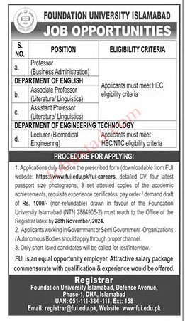 New Govt Jobs Teaching Staff In Islamabad November 2024