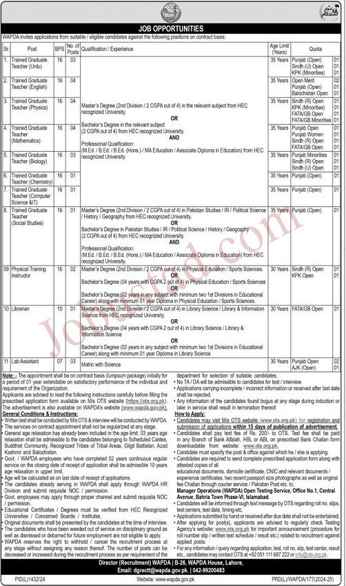 WAPDA New Govt Jobs In Punjab November 2024