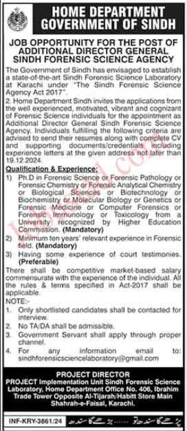 New Govt Jobs Home Department In Karachi December 2024