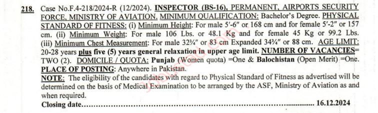 Inspector New Jobs Ministry of Aviation December 2024 