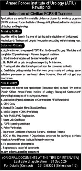 Latest Jobs Armed Forces Institute of Urology In Rawalpindi 2024